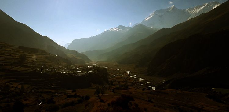 Manang village on the trail of round Annapurna trek 