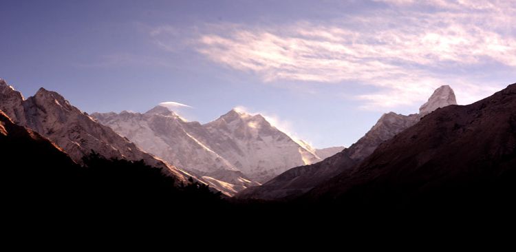 View of Mt. Everest, Lotshe & Amadablam from Chorkem. 