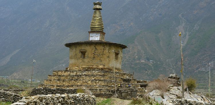 A Buddhist stupa in Chhule Upper Tsum.