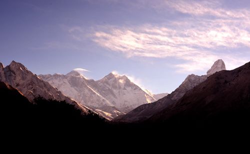 View of Mt. Everest, Lotshe & Amadablam from Chorkem. 