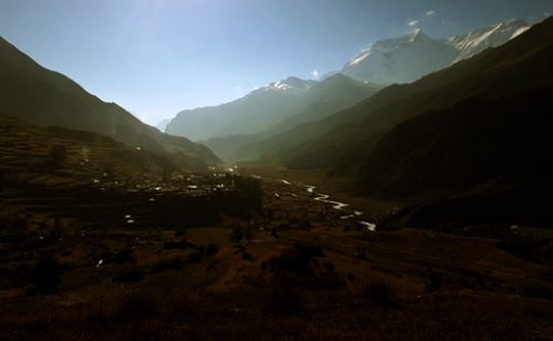 Manang village on the trail of round Annapurna trek 